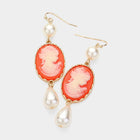 Pearl Pointed Cameo Dangle Earrings for Women | Vintage Style Elegant Drop Earrings | Victorian Inspired