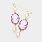 Pearl Pointed Cameo Dangle Earrings for Women | Vintage Style Elegant Drop Earrings | Victorian Inspired