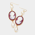 Pearl Pointed Cameo Dangle Earrings for Women | Vintage Style Elegant Drop Earrings | Victorian Inspired