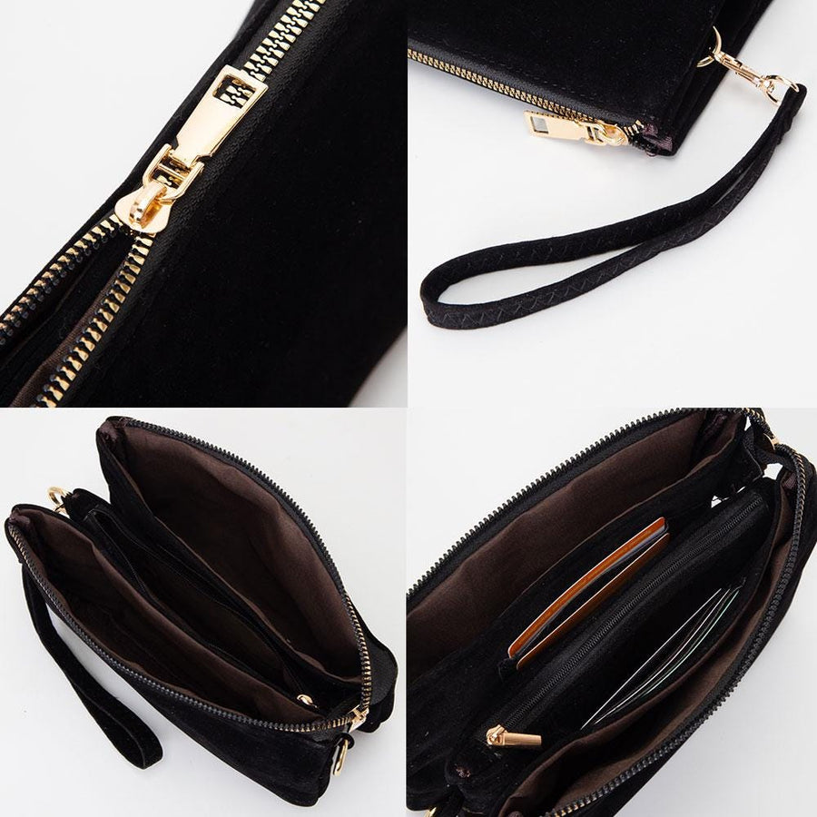 Plain Faux Suede Crossbody Clutch Bag – Minimalist Small Shoulder Purse for Everyday & Evening Style