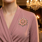 Round Crystal Pearl Flower Pin Brooch – Elegant Bridal & Wedding Lapel Pin Accessory
