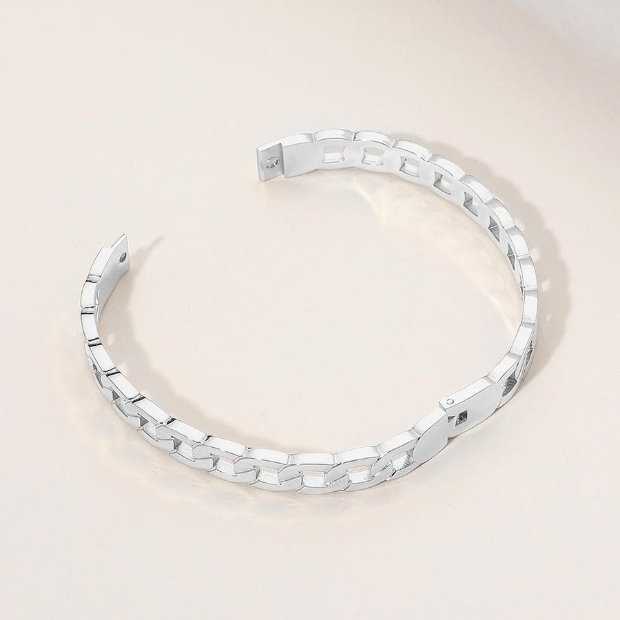 Stainless Steel Chain Hinged Bangle Bracelet – Minimalist Silver Stackable Cuff Jewelry Trend