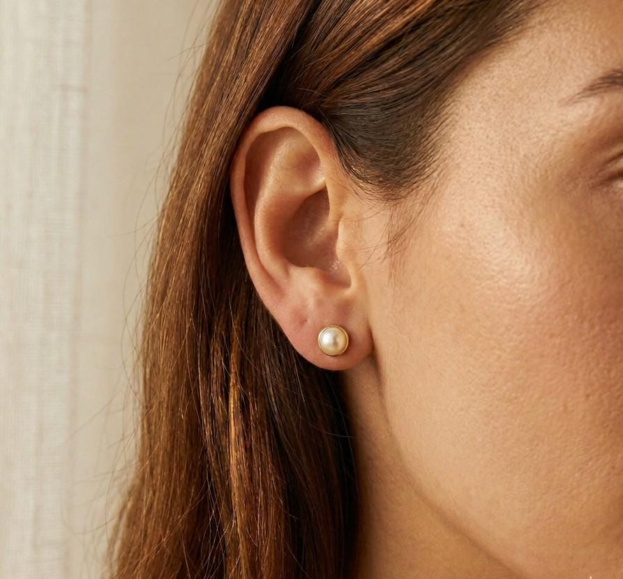 Pearl Ball Stud Earrings | Classic Round Pearl Studs | Minimal Everyday Jewelry