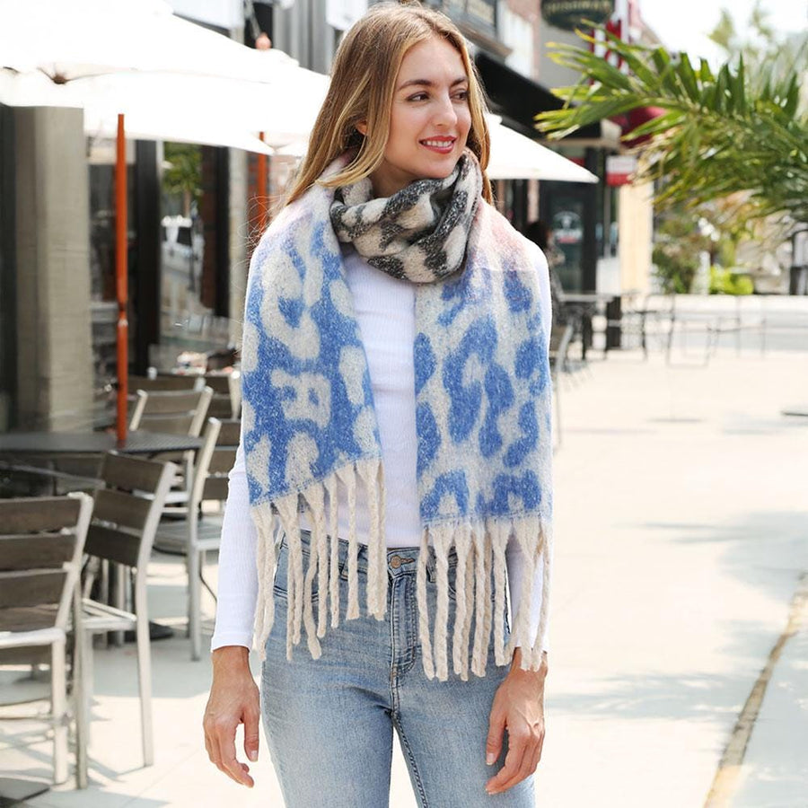 Leopard Print Oversized Fringe Scarf | Chunky Oblong Winter Wrap | long scarf