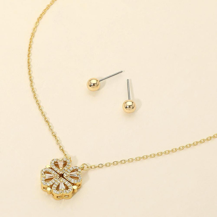 Sparkly Clover Pendant Necklace Set | Lucky Four Leaf Pendant | St. Patrick’s Day Jewelry