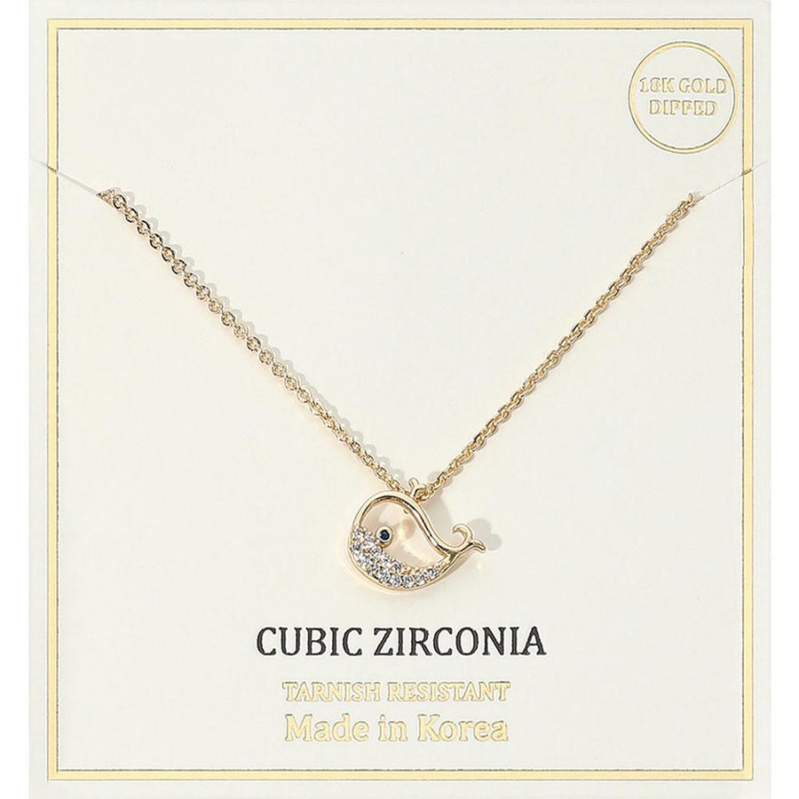 18K Gold Dipped or Silver Sparkly CZ Paved Whale Pendant Necklace | Beach Jewelry Trend