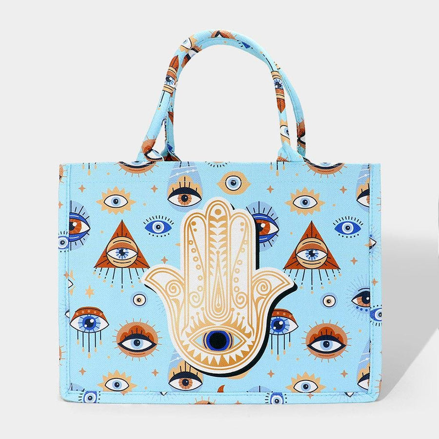 Evil Eye Hamsa Hand Tote Bag – Spiritual Protection Boho Lucky Charm Carryall