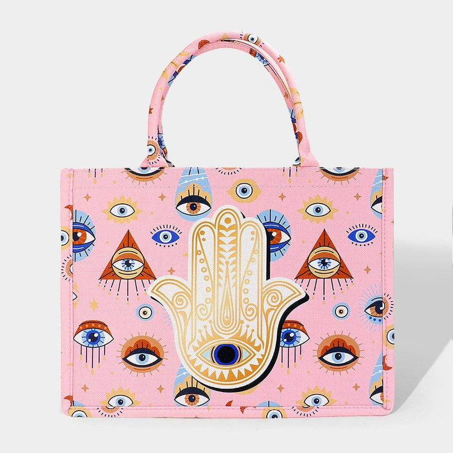 Evil Eye Hamsa Hand Tote Bag – Spiritual Protection Boho Lucky Charm Carryall