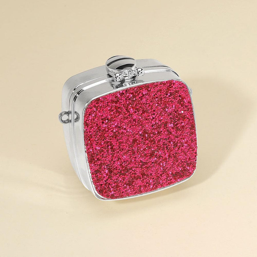 Gold Glitter Mini Clutch Bag, Square Evening Party Purse, Detachable Strap (2.75" X 2.75")