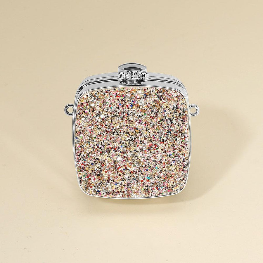 Gold Glitter Mini Clutch Bag, Square Evening Party Purse, Detachable Strap (2.75" X 2.75")