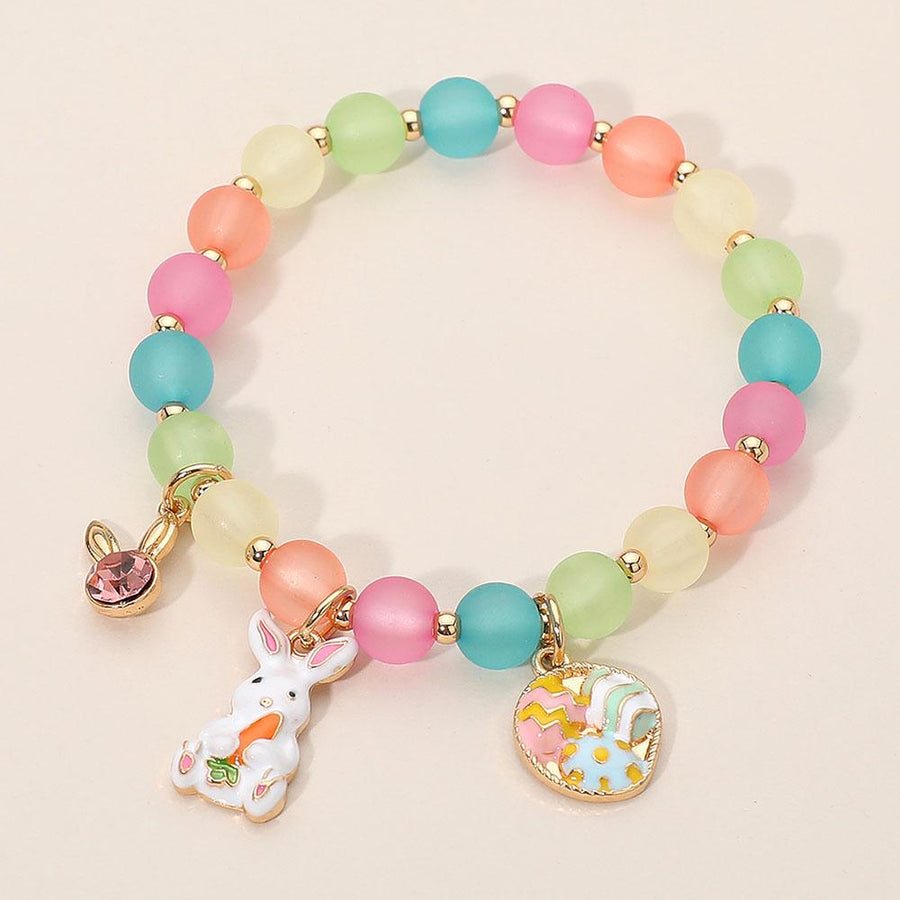 Easter Bunny Charm Bracelet, Beaded Stretch Jewelry, Spring Women Girls Accessory