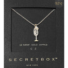 Gold Dipped Champagne Glass Pendant Necklace, CZ Pearl Celebration Jewelry