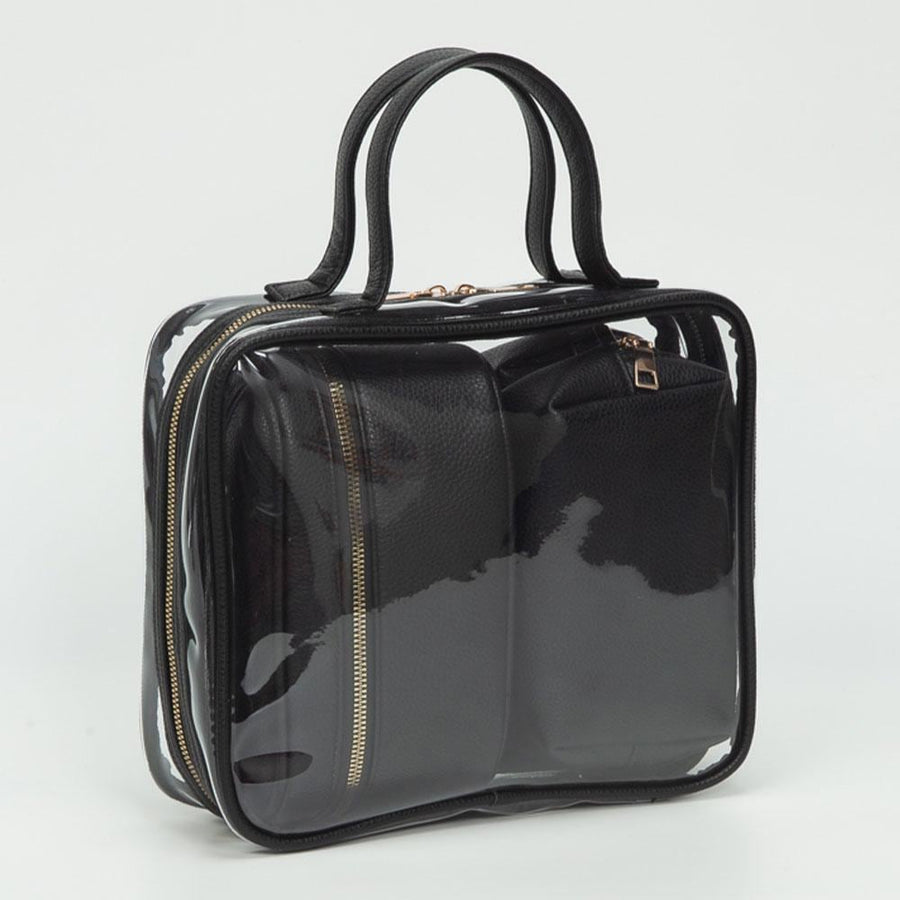4PCS - Transparent Faux Leather Travel Cosmetic Bag Set