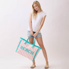 Striped Terry Tote Bag | Soft Summer Embroidery Shopper Carry on | Beach Shoulder Bag