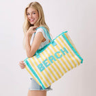 Striped Terry Tote Bag | Soft Summer Embroidery Shopper Carry on | Beach Shoulder Bag