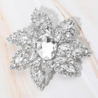 Floral Rhinestone Statement Brooch Pin, Oval Stone Wedding Brooch Clip, Vintage Style Crystal Jewelry