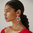 Stone Cluster Chandelier Fringe Drop Earrings – Sparkly Evening Statement Jewelry for Wedding, Prom & Events