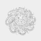 Flower Brooch Pin with Round Stone, Crystal Floral Brooch, Coat and Scarf Dress Brooches