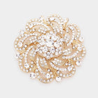 Flower Brooch Pin with Round Stone, Crystal Floral Brooch, Coat and Scarf Dress Brooches