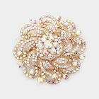 Flower Brooch Pin with Round Stone, Crystal Floral Brooch, Coat and Scarf Dress Brooches