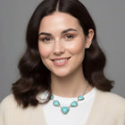 Heart Shape Natural Stone Pendant Accented Necklace Set with Stud Earrings, Boho Charm Jewelry