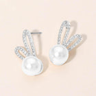 Sparkly Easter Bunny Pearl Stud Earrings, Rhinestone Style Jewelry for Easter basket Gift