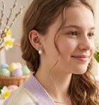 Sparkly Easter Bunny Pearl Stud Earrings, Rhinestone Style Jewelry for Easter basket Gift