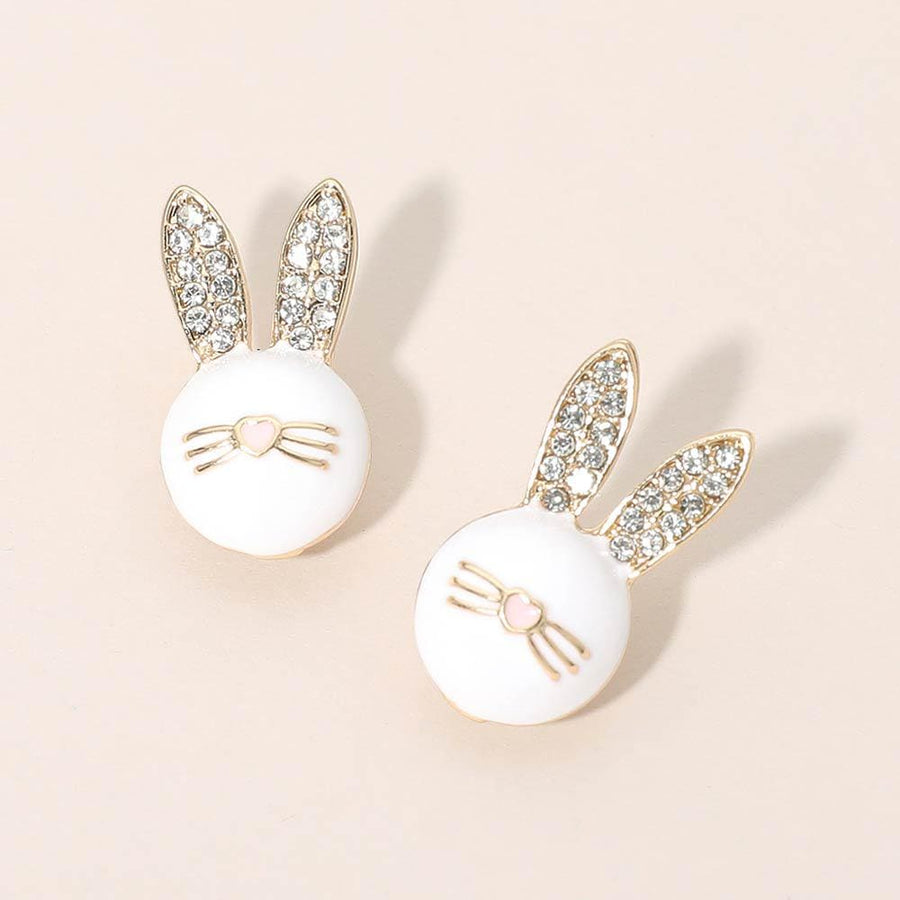 Sparkly Easter Bunny Face Earrings, Rhinestone Rabbit Studs for Easter, Spring Gift
