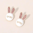 Sparkly Easter Bunny Face Earrings, Rhinestone Rabbit Studs for Easter, Spring Gift