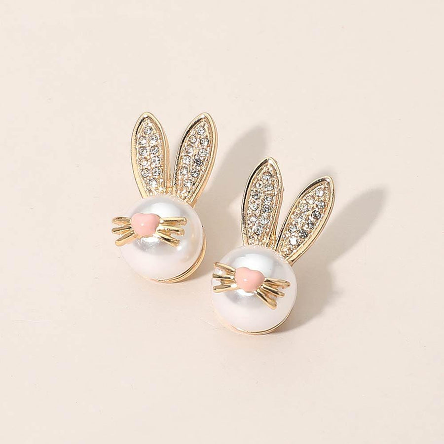 Easter Bunny Face Stud Earrings, Easter Gift Earring, Sparkly Rabbit Studs for Women Girls