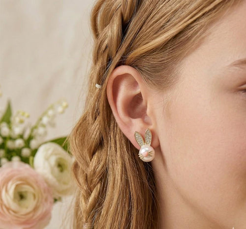 Easter Bunny Face Stud Earrings, Easter Gift Earring, Sparkly Rabbit Studs for Women Girls