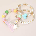 Easter Bunny Charm Beaded Bracelet Stack, Stretch Bracelets, Spring Jewelry, Easter Basket Gift