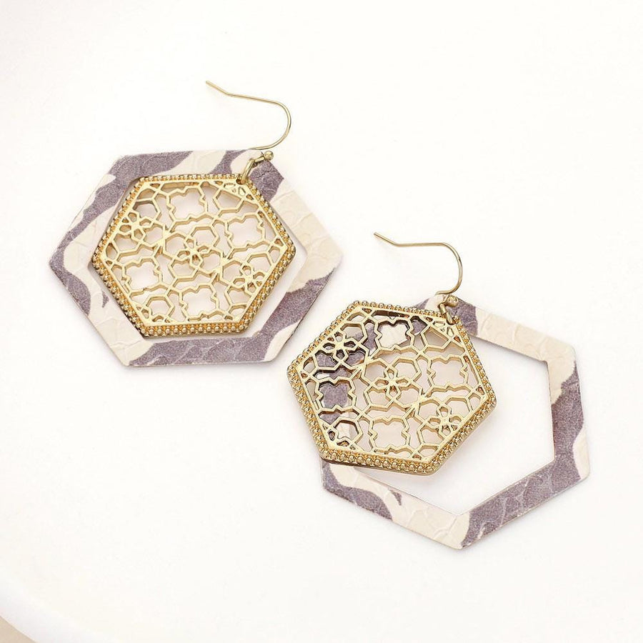Faux Leather Moroccan Filigree Dangle Earrings | Boho Statement Drop Earrings | Lightweight Ethnic Style Jewelry