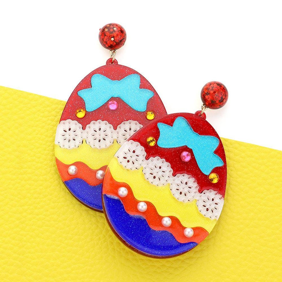 Glitter Resin Easter Egg Dangle Earrings, Spring Pastel Jewelry Basket Stuffer