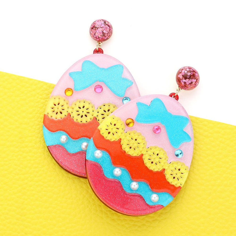 Glitter Resin Easter Egg Dangle Earrings, Spring Pastel Jewelry Basket Stuffer