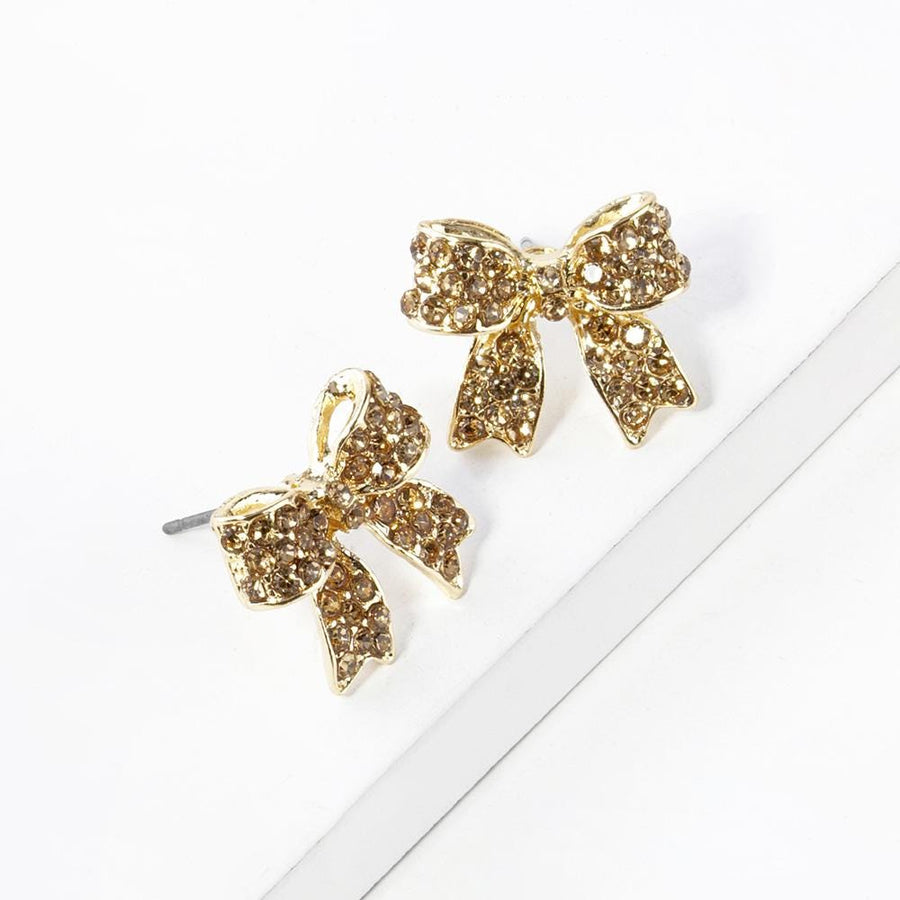 Crystal Rhinestone Sparkly Pave Bow Stud Earrings, Dainty Bow Jewelry, Bridal Wedding Gift