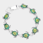 Enamel Sea Turtle Link Bracelet, Ocean Coastal Jewelry, Magnetic Closure