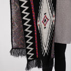 Fuzzy Aztec Pattern Tassel Knit Ruana Poncho, Boho Shawl Wrap, Oversized Winter Cape