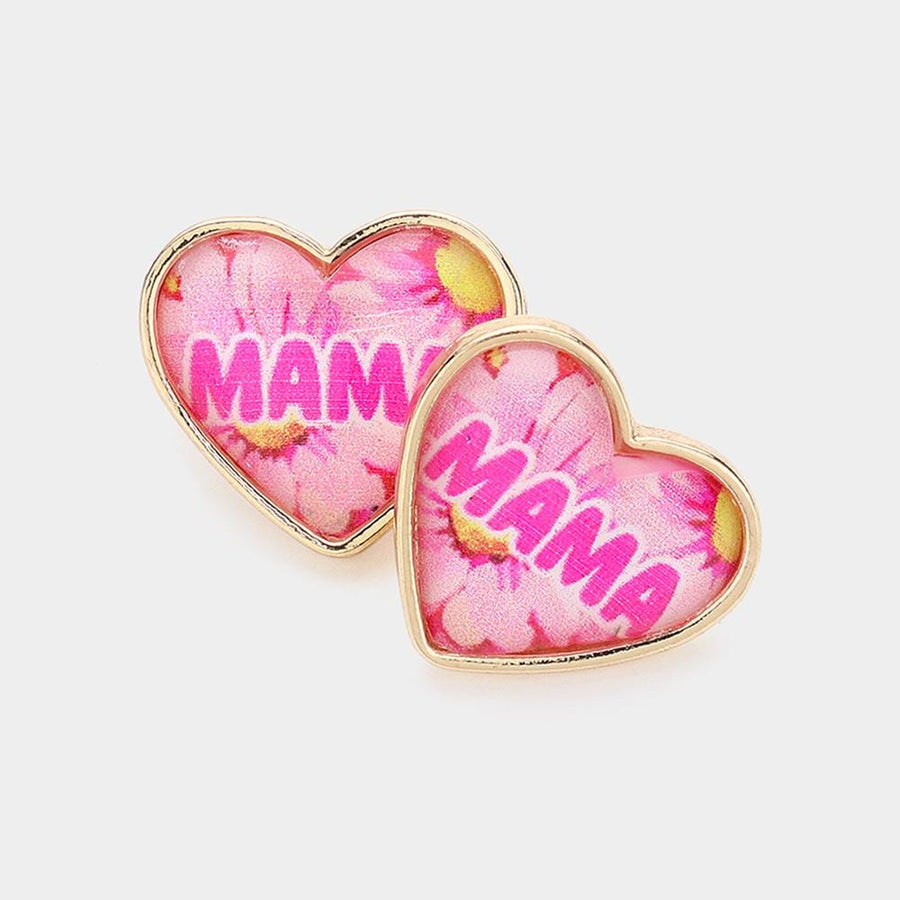 Heart Stud Earrings, Mama Message, Mother's Day Jewelry, Gift for Mom