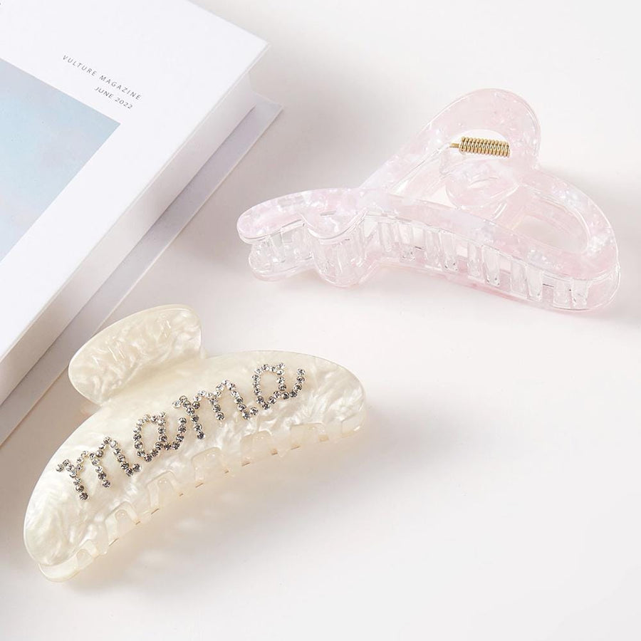 8PCS - MAMA Bling Studded Hair Claw Clips Stretchable Fabric Hairbands Set, Mother's Day Gift
