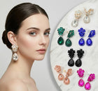 Flower Crystal Teardrop Dangle Clip On Earrings | Elegant Non Pierced Bridal Statement Drop Jewelry