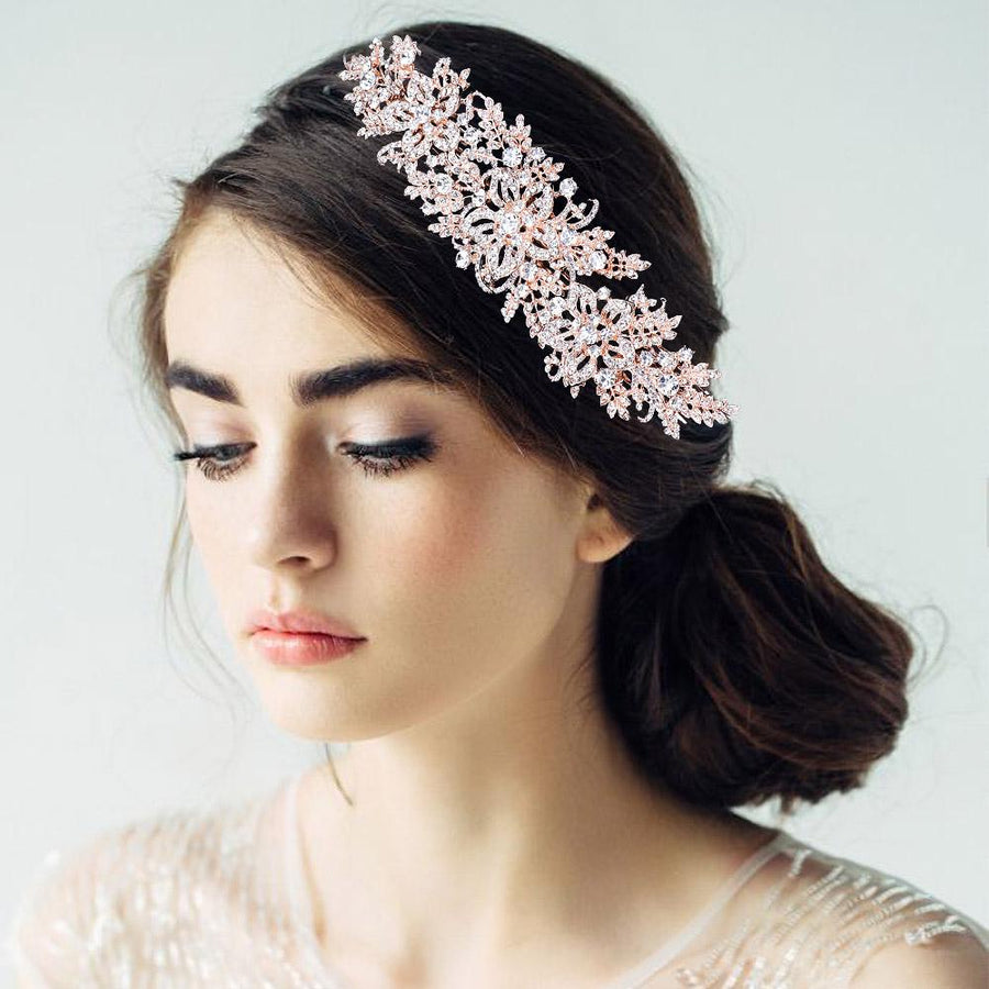 Rhinestone Floral Leaf Vine Headpiece – Crystal Headband for Wedding, Hair Accessory for Bride & Bridesmaids