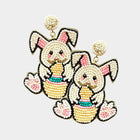 Beaded Easter Bunny Egg Dangle Earrings, Felt Back Spring Holiday Jewelry