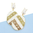 Beaded Easter Bunny Egg Dangle Earrings, Felt Back Spring Holiday Jewelry