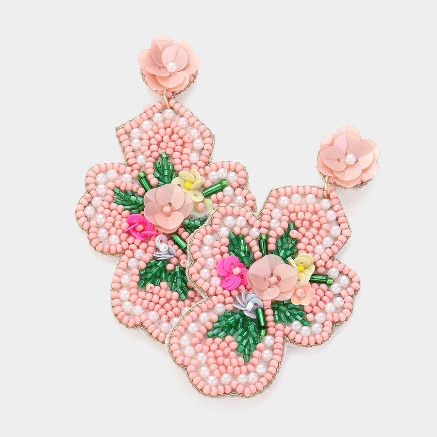 Seed Beaded Flower Cross Dangle Earrings, Boho Faith Jewelry, Christian Gift for Easter
