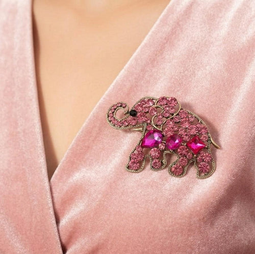 Stone Embellished Elephant Brooch Pin – Crystal Lucky Elephant Lapel, Vintage Animal Jewelry Gift