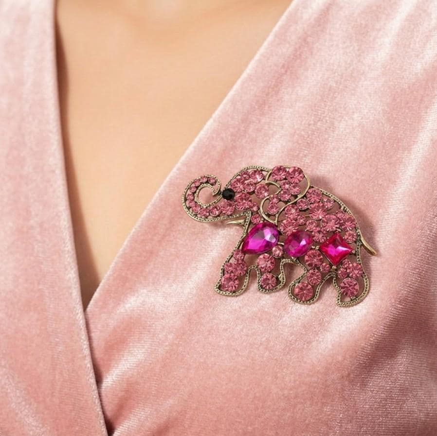 Stone Embellished Elephant Brooch Pin – Crystal Lucky Elephant Lapel, Vintage Animal Jewelry Gift