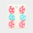 3 Pairs Flower Patterned Glitter Easter Egg Stud Earrings – Spring Jewelry & Easter Basket Gift