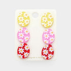 3 Pairs Flower Patterned Glitter Easter Egg Stud Earrings – Spring Jewelry & Easter Basket Gift