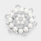 Round Crystal Pearl Flower Pin Brooch – Elegant Bridal & Wedding Lapel Pin Accessory